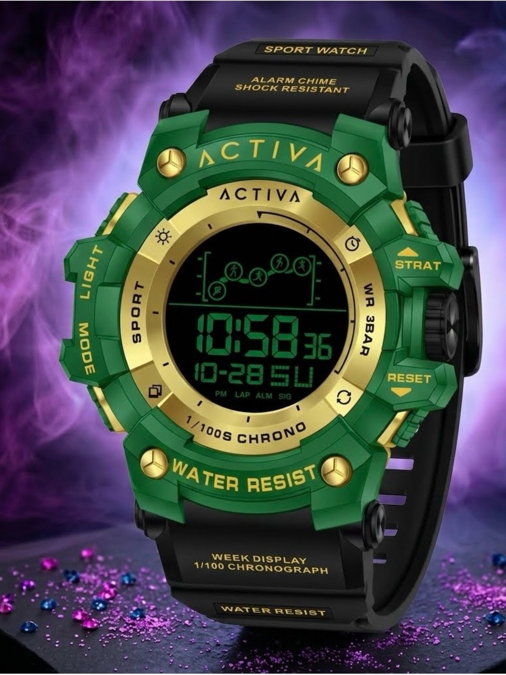 Activa Summit 50MM LUXURY COLLECTION Green 24k GOLD DIGITAL SMART WATCH